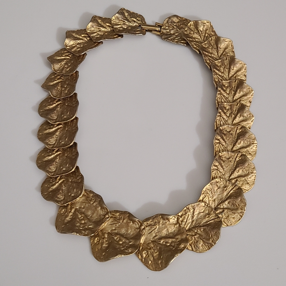 Vintage KJL gingko Leaves Necklace Kenneth Jay Lane Gold Matte Estate